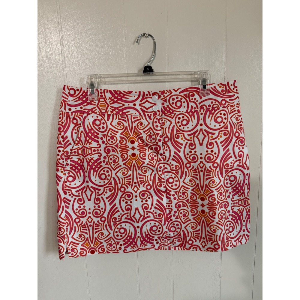 Adidas Womens Size 10 ClimaCool Golf Skirt White Pink Orange Print